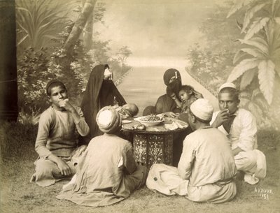 Egyptian family eating a meal, c.1880 by English Photographer